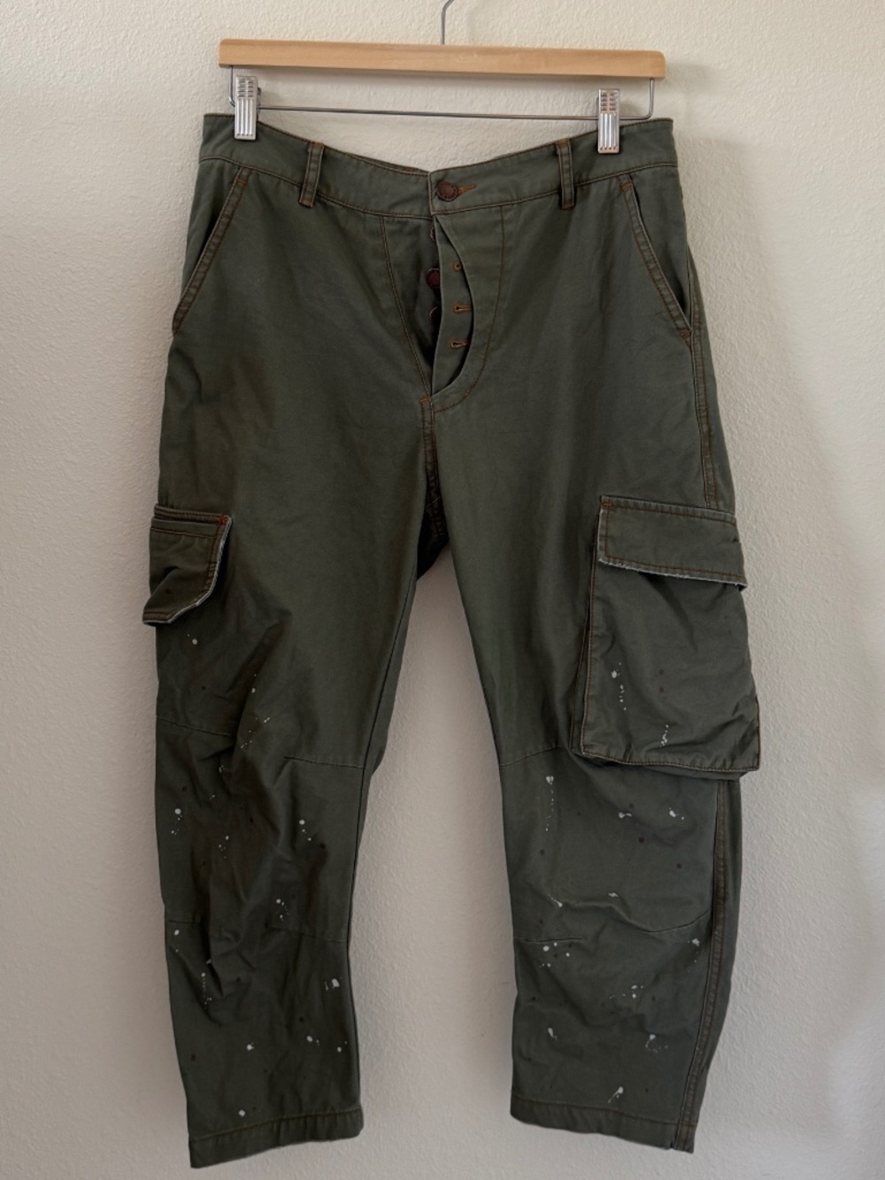 Men's Fried rice Painted Cargo Pants/Olive Green/W 31.25 inches G guava_threads